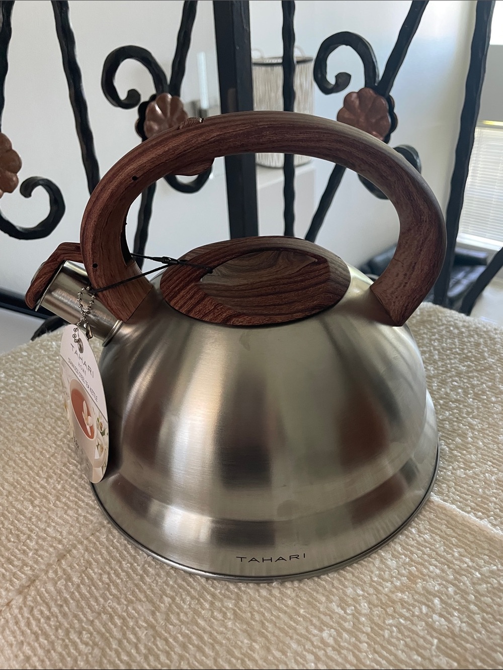 Tahari Stainless Steel Whistling Tea Kettle with Wood-Tone Handle
